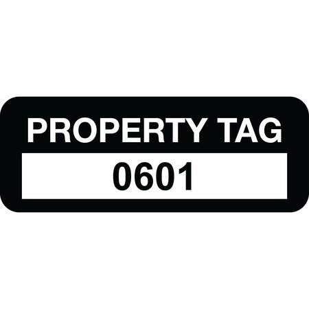 LUSTRE-CAL Property ID Label PROPERTY TAG Polyester Black 2in x 0.75in  Serialized 0601-0700, 100PK 253744Pe1K0601